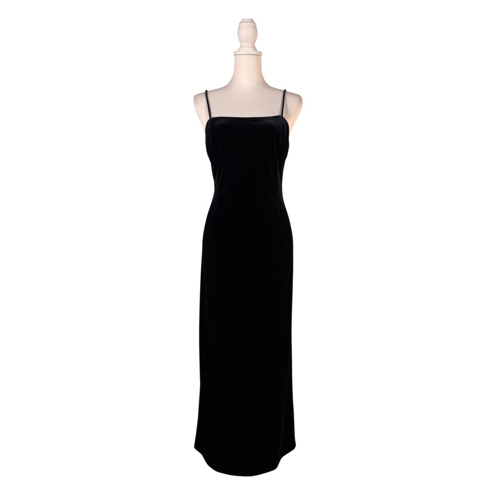90s Black Velvet Midi Dress Women's 12 Sleeveless‎ Sexy Goth Sirencore Sheath